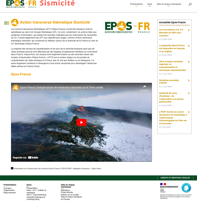 The Transverse Thematic Action on Seismicity unveils its website